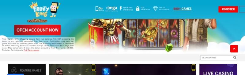fruity king homepage offers gambling games, ilk depozit bonusu və yeni oyunçular üçün promosyonlar-loqosu