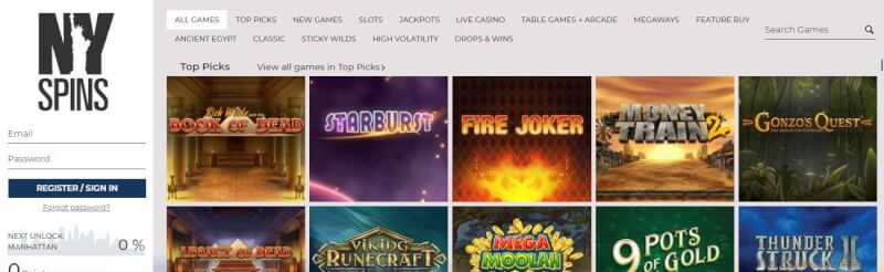 nyspins website provides casino games, ilk depozit əlavə və yeni oyunçular üçün promosyonlar-loqosu