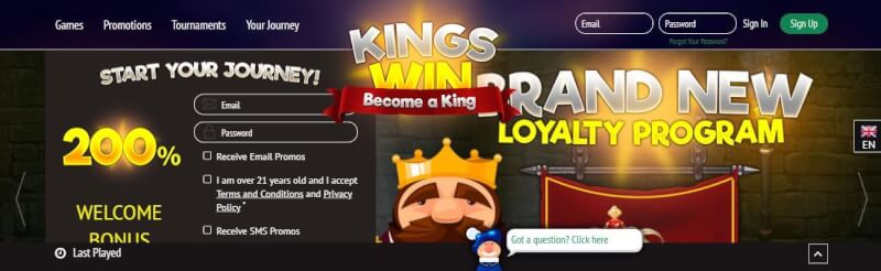 kingswin homepage offers casino games, ilk depozit bonusu və yeni oyunçular üçün kampaniyalar-loqosu