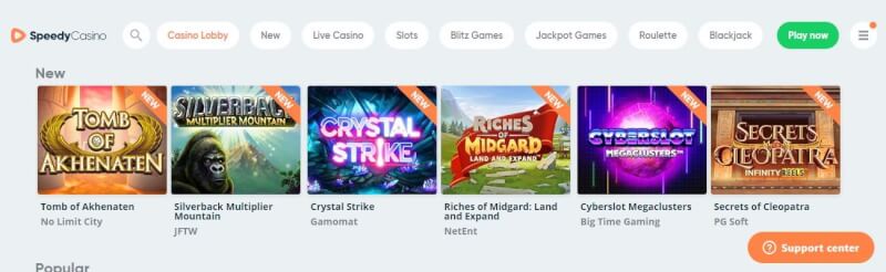 speedy casino lobby offers casino games and fast deposit choice using Trustly repayment method-logo