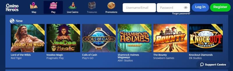 casino heroes website provides gambling games, ilk depozit bonusu və yeni oyunçular üçün təkliflər-loqosu