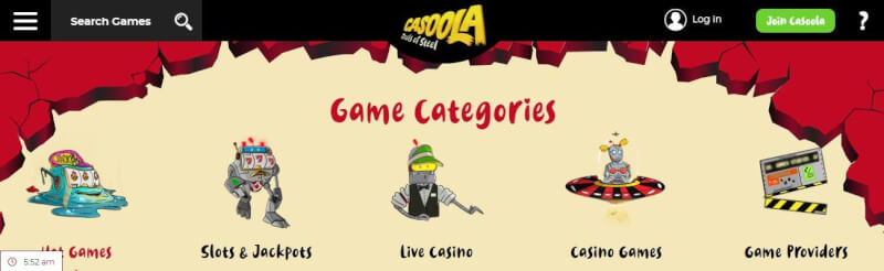 casoola lobby provides slot machines and jackpots, real vaxt kazinosu, various gambling games and filters by online game providers-logo