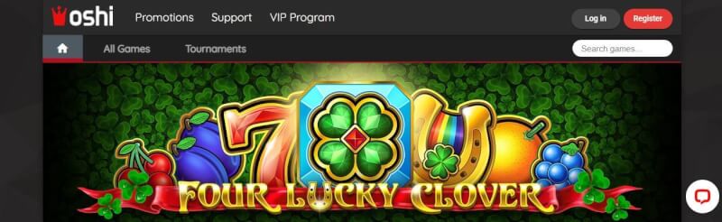 oshi casino homepage provides casino games, very first deposit bonus and offers for new players-logo