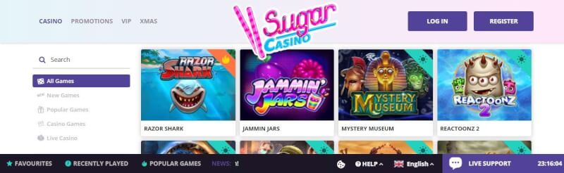 sugar casino homepage provides casino games, ilk depozit əlavə və yeni oyunçular üçün promosyonlar-loqosu