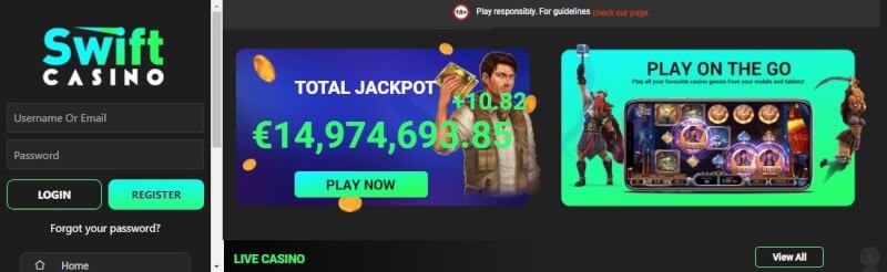 swift casino homepage offers casino games and offers for new players-logo