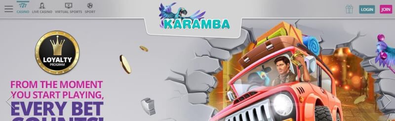 karamba casino homepage offers casino games and promotions for brand new players-logo