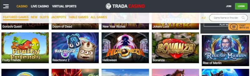 trada casino website offers gambling games, çox ilk depozit əlavə və yeni oyunçular üçün kampaniyalar-loqosu