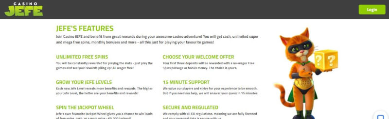 jefe casino homepage offers casino games, ilk depozit bonusu və yeni oyunçular üçün təkliflər-loqosu