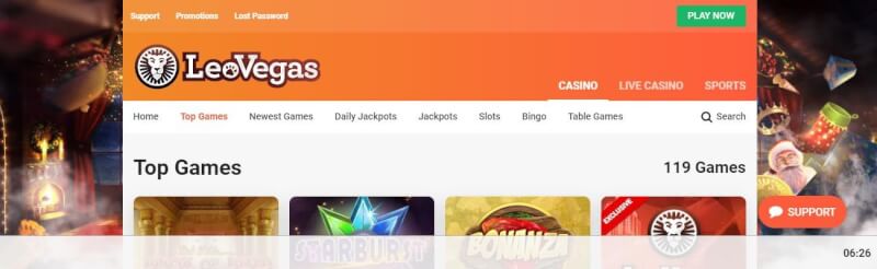 leovegas casino homepage offers casino games, sports gambling and campaigns for brand new players-logo
