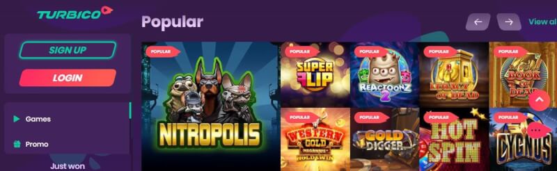 turbico casino homepage provides gambling games, ilk depozit bonusu və yeni oyunçular üçün kampaniyalar-loqosu