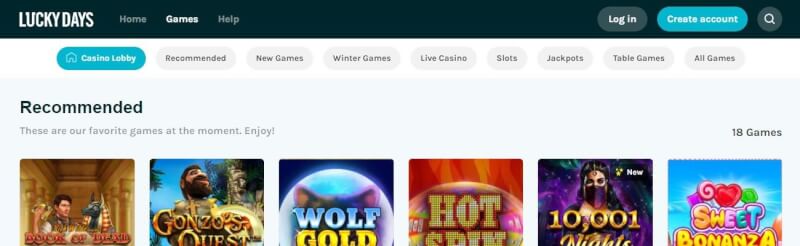 luckydays casino homepage offers gambling games, ilk depozit əlavə və yeni oyunçular üçün promosyonlar-loqosu