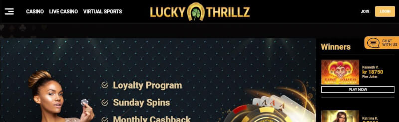 lucky thrillz homepage offers casino games, ilk depozit bonusu və yeni oyunçular üçün promosyonlar-loqosu
