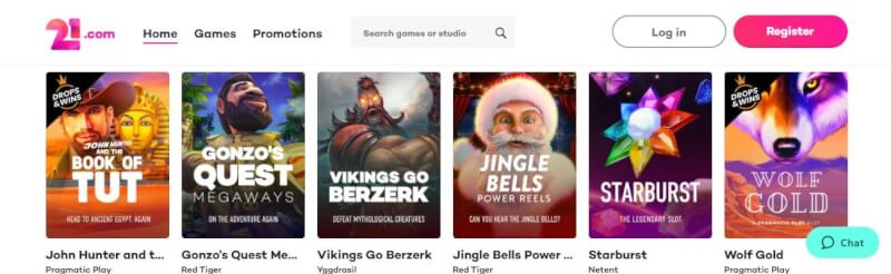21.com homepage provides gambling games and promotions for brand new players-logo