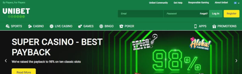 for ultimate Casino experience, check Unibet today and luxuriate in all casino classics, including slots, Blackjack, Roulette and Baccarat-logo