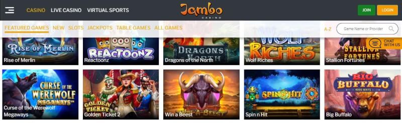 jambo casino website provides gambling games, ilk depozit bonusu və yeni oyunçular üçün təkliflər-loqosu