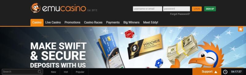 emu casino homepage provides gambling games, ilk depozit bonusu və yeni oyunçular üçün kampaniyalar-loqosu