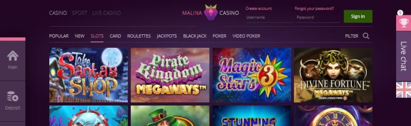malina casino website offers casino games and campaigns for brand new players-logo