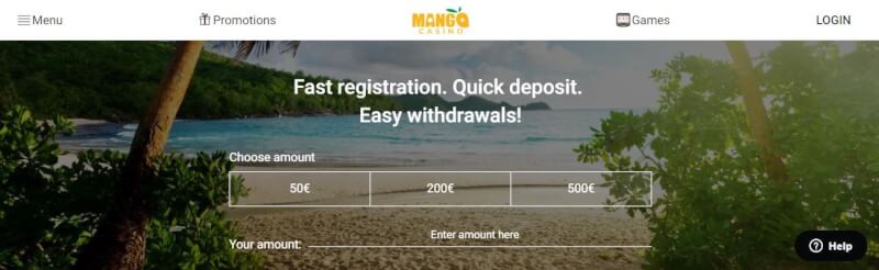 mango casino homepage offers gambling games and offers for brand new players-logo