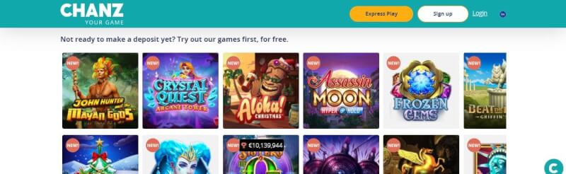 Chanz Casino Lobby is full of slots, real time casino and bonus offers-logo